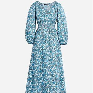 J.Crew V-neck Midi Dress in Blue Blossoms Blockprint